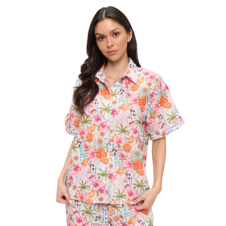 Tropical Fruits and Florals Button-Down Shirt