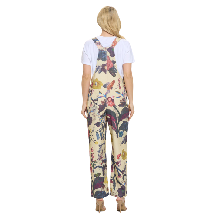 Botanical Floral Print Overall Beige