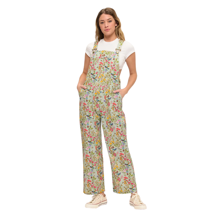 Green Floral Hummingbird Overalls