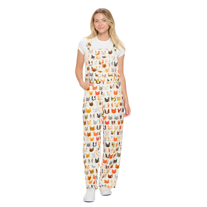 Colorful Cat Face Print Overalls