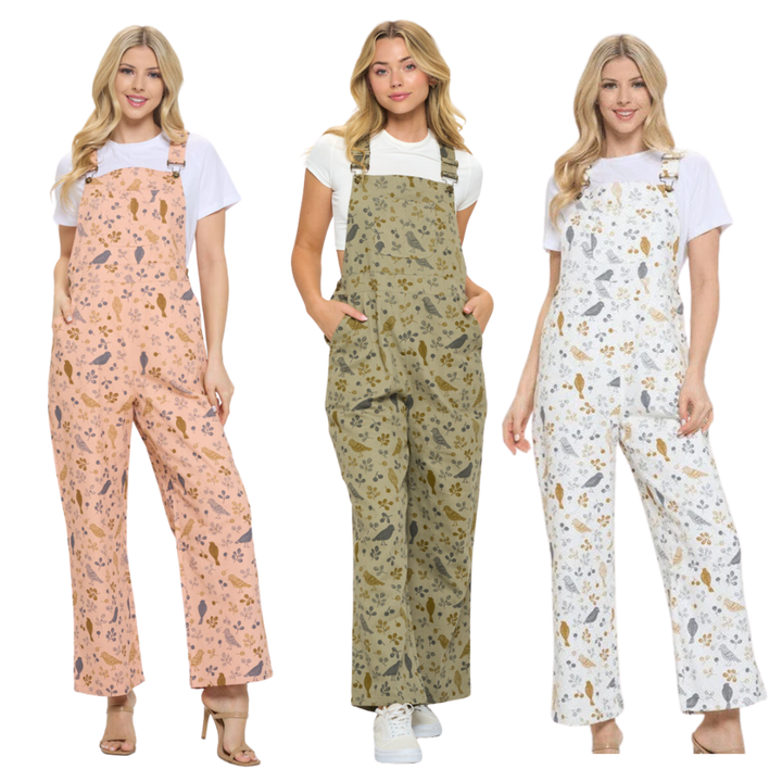 Bird Floral Print Jumpsuit