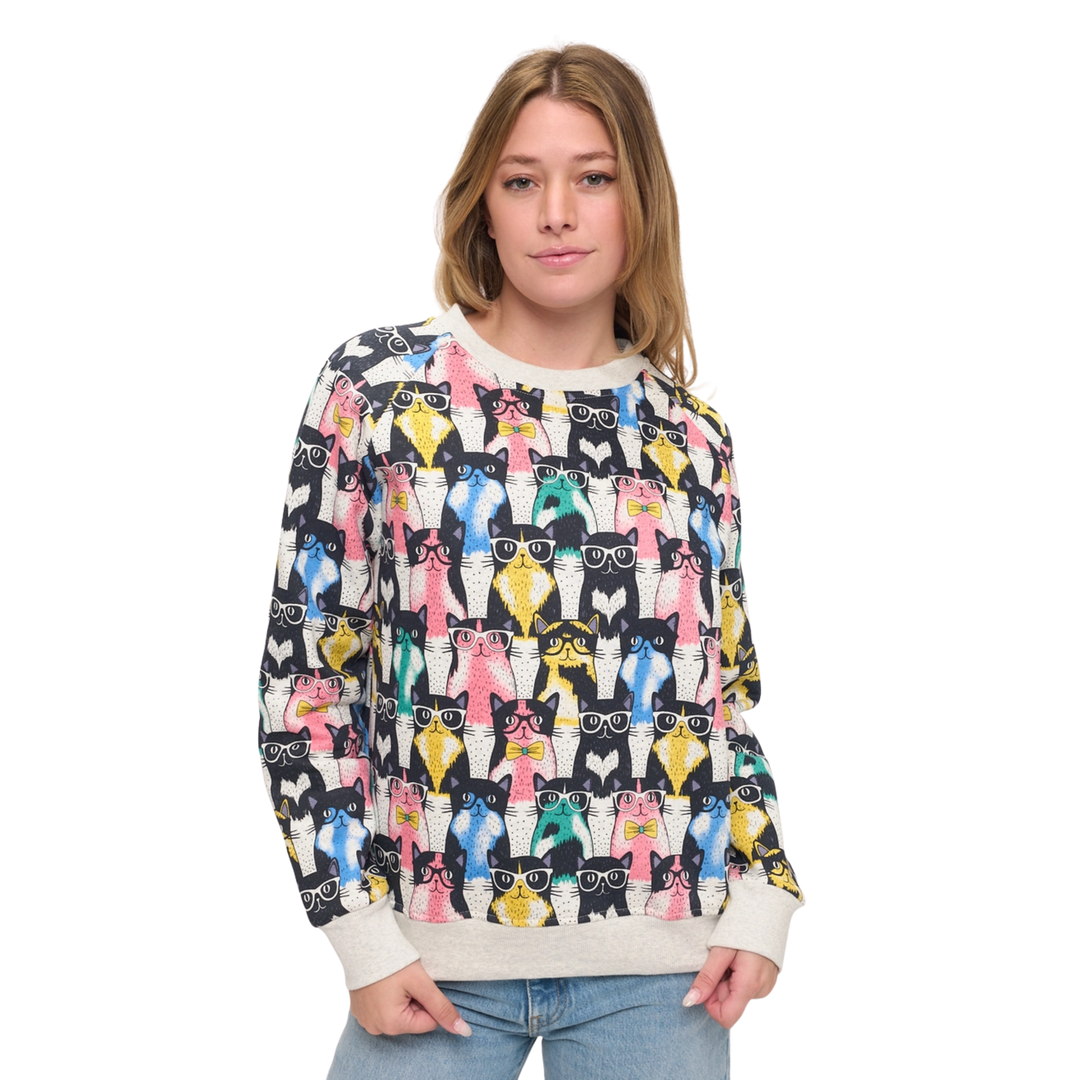 Colorful Nerdy Cats Print Sweatshirt