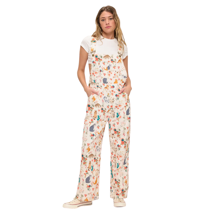 Cats Floral Print Overalls