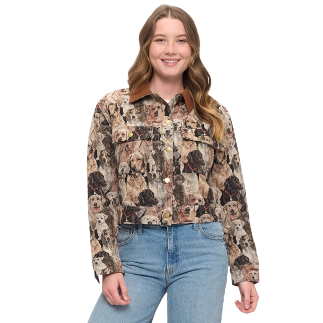 Dogs Collage Print Tapestry Jacket