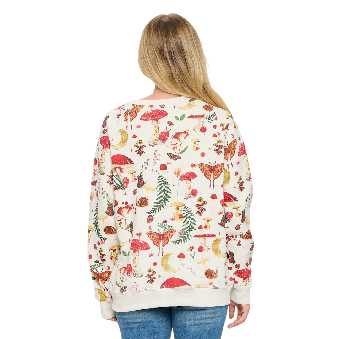 Mushroom Garden Print Sweatshirt