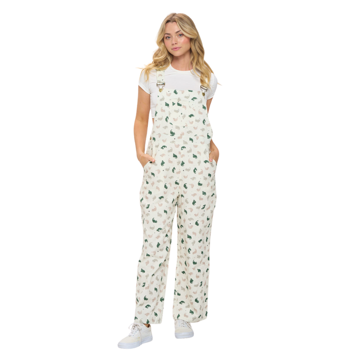 Green Cats Print Cotton Overall