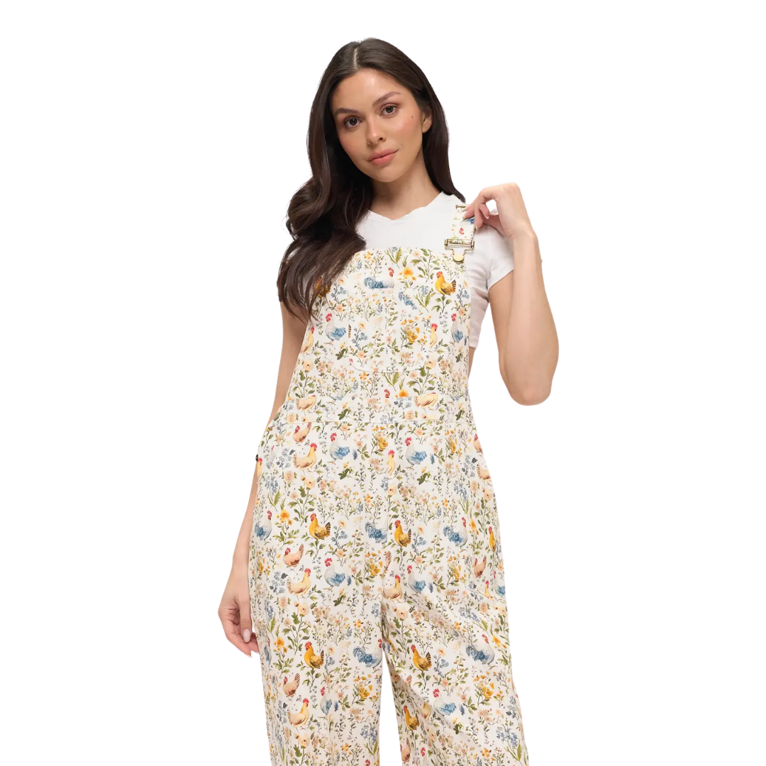 Rooster and Floral Overalls