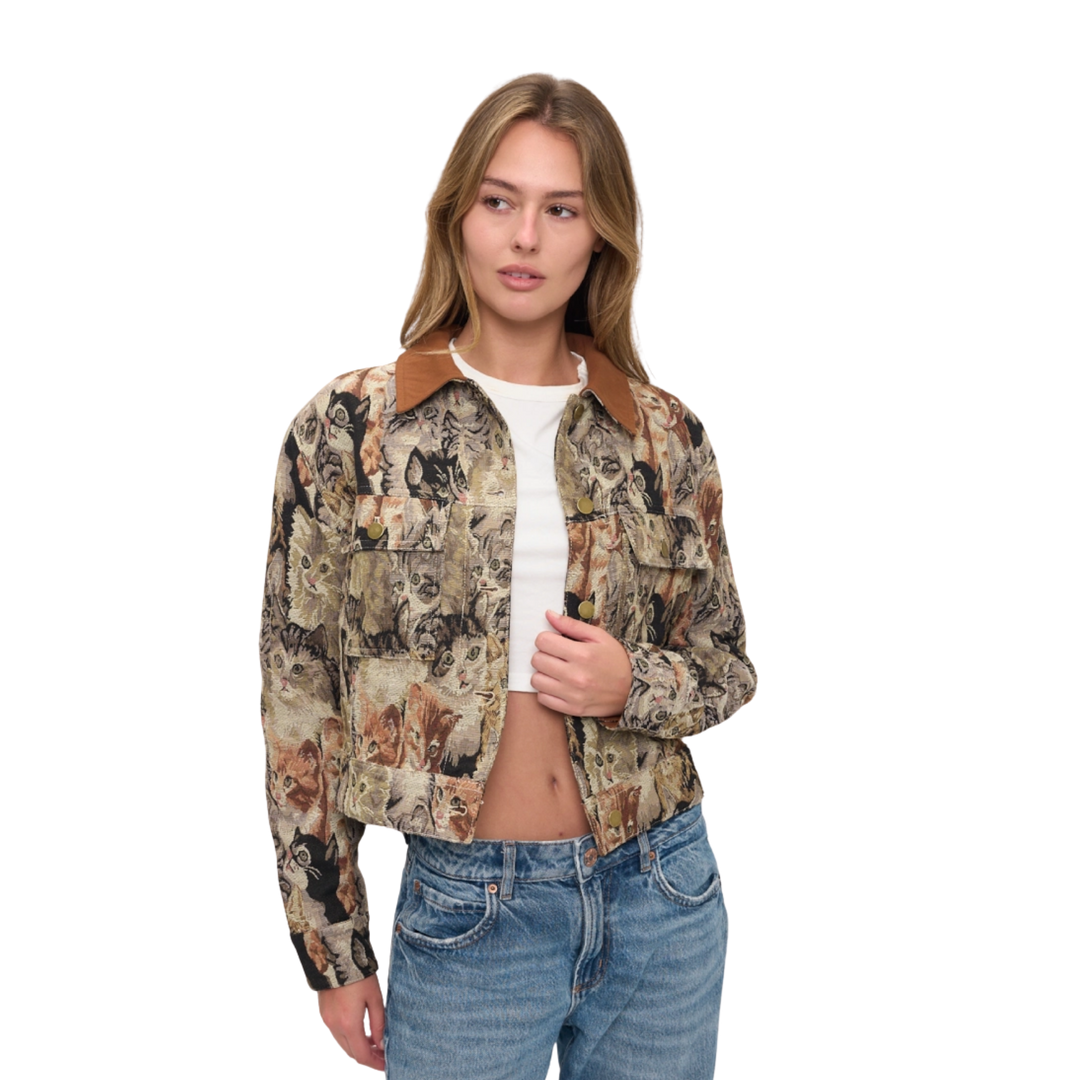 Cat Collage Print Tapestry Jacket