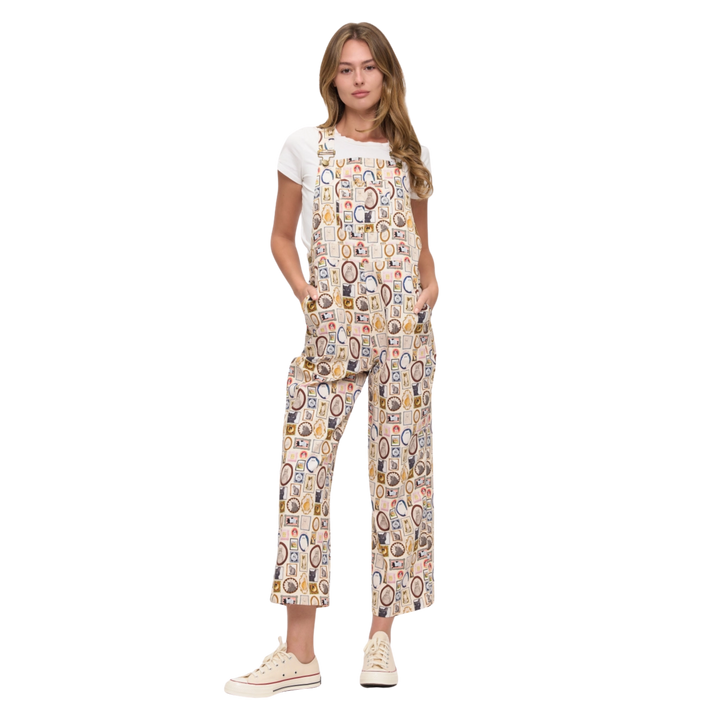 Vintage Postcard Cats Print Overalls