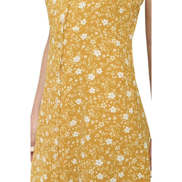 White Ditsy Floral Print Spaghetti Strap Dress Yellow