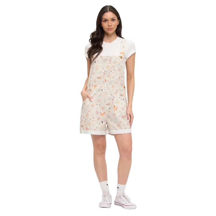 Ducks and Chickens Floral Shortalls