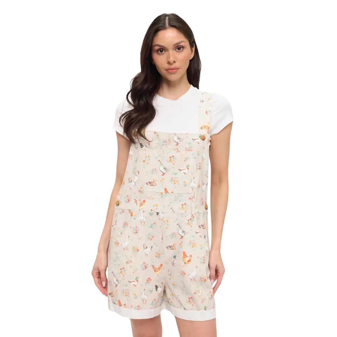 Ducks and Chickens Floral Shortalls