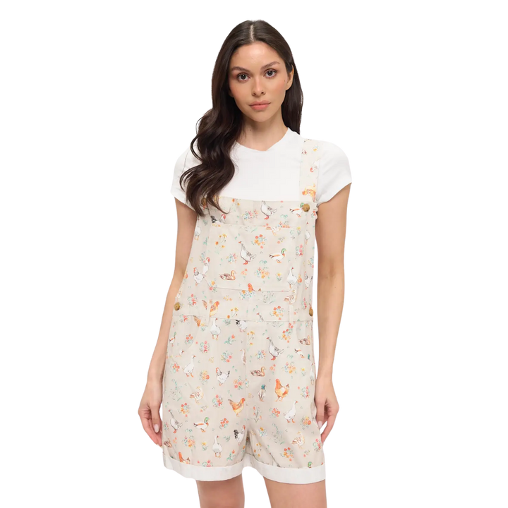 Ducks and Chickens Floral Shortalls