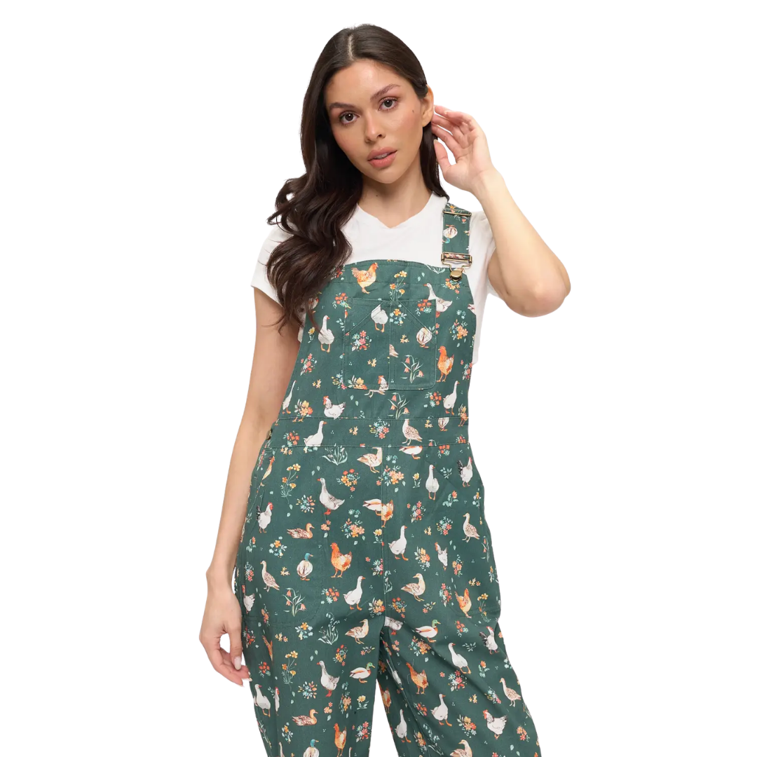 Ducks and Chickens Floral Overalls