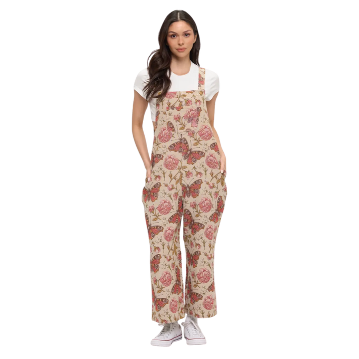 Vintage Butterfly and Rose Tapestry Overalls