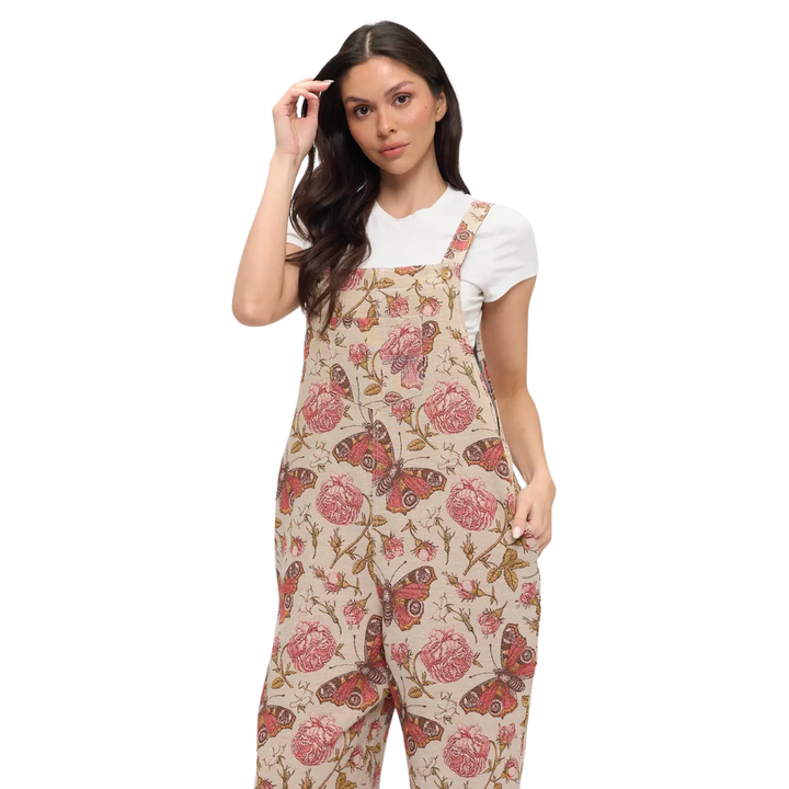 Vintage Butterfly and Rose Tapestry Overalls