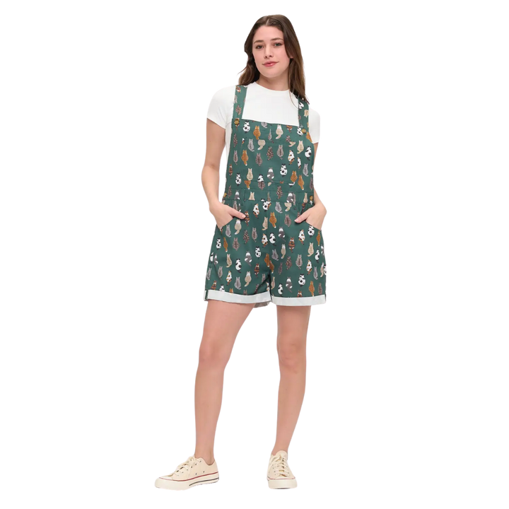 Green Whimsical Cat Tails Shortalls