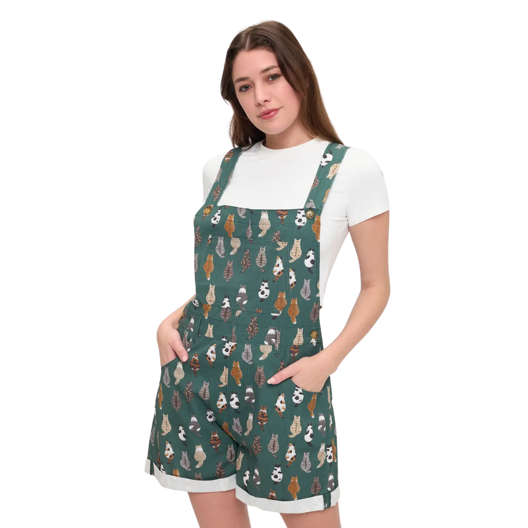 Green Whimsical Cat Tails Shortalls