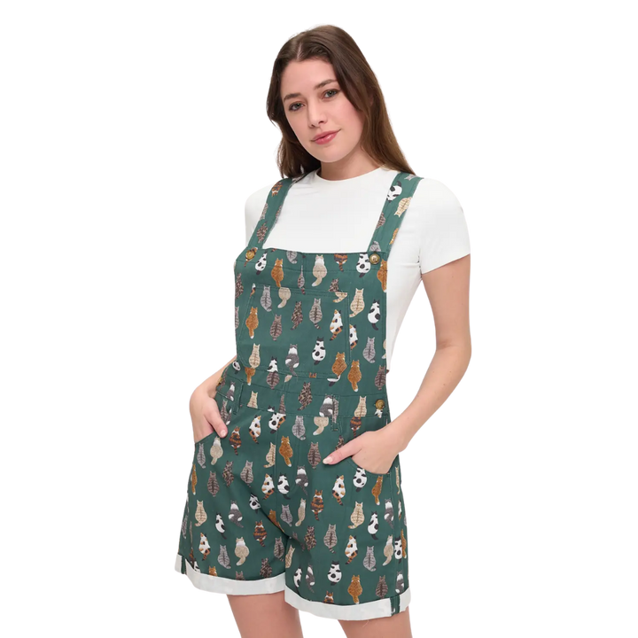 Green Whimsical Cat Tails Shortalls
