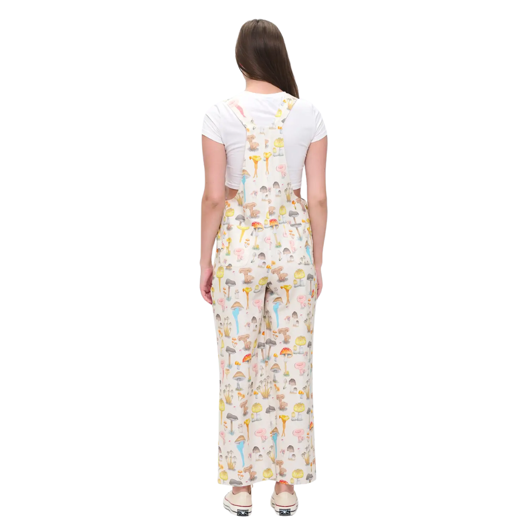 Whimsical Mushroom Print Overalls