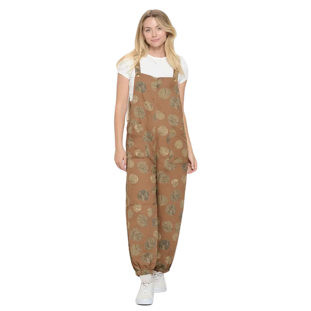 Moon Print Cotton Overall Beige