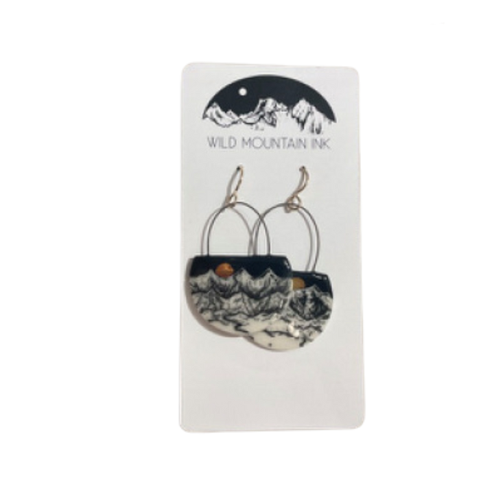 Gold Moon Night Sky Mountain Earrings