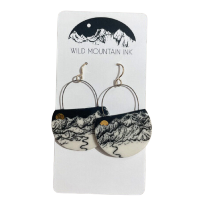 Gold Moon Night Sky Mountain Earrings