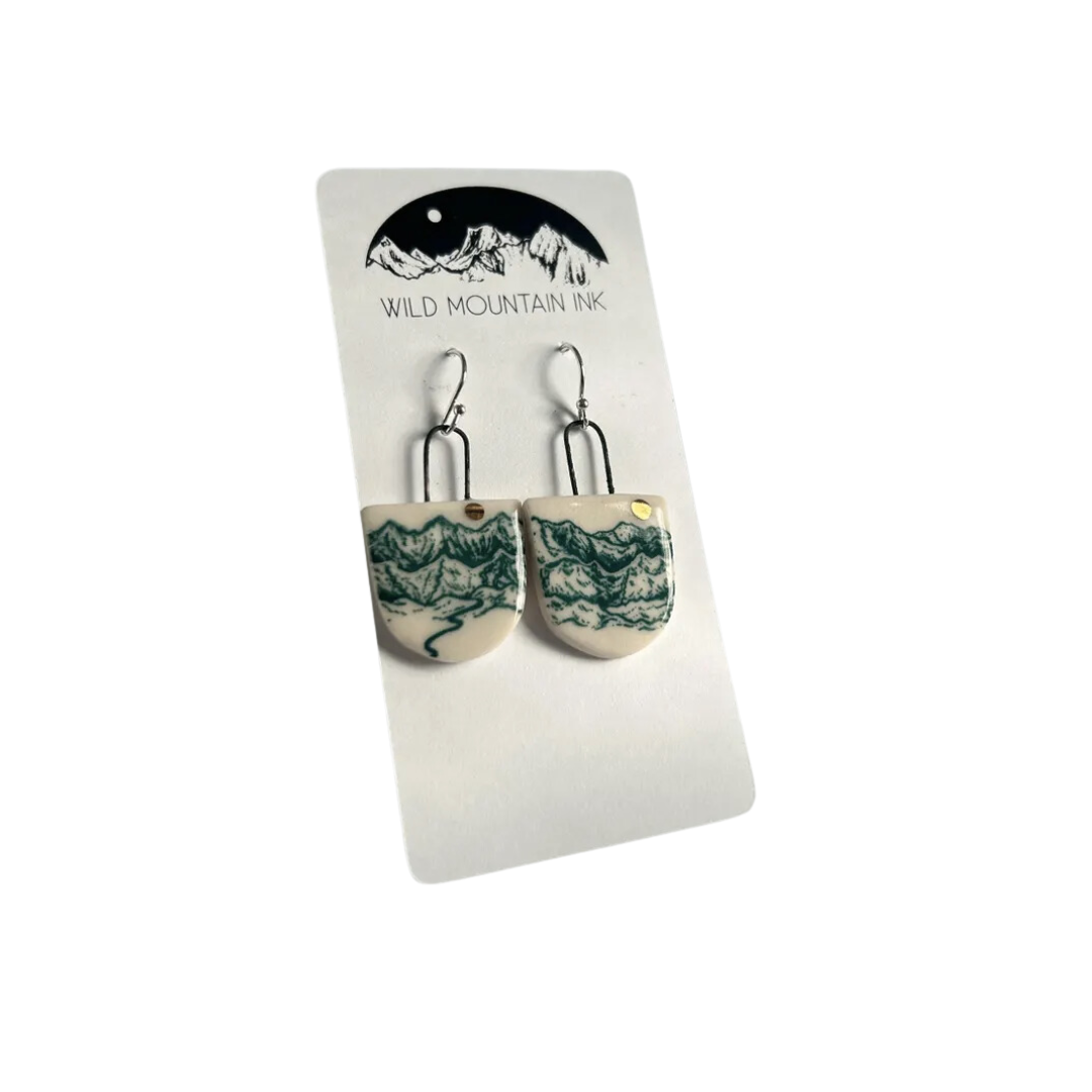 Teal Snowy Mountain Earrings Rounded