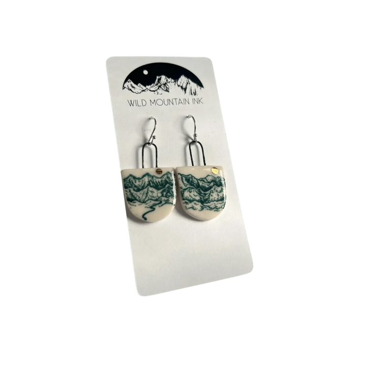 Teal Snowy Mountain Earrings Rounded