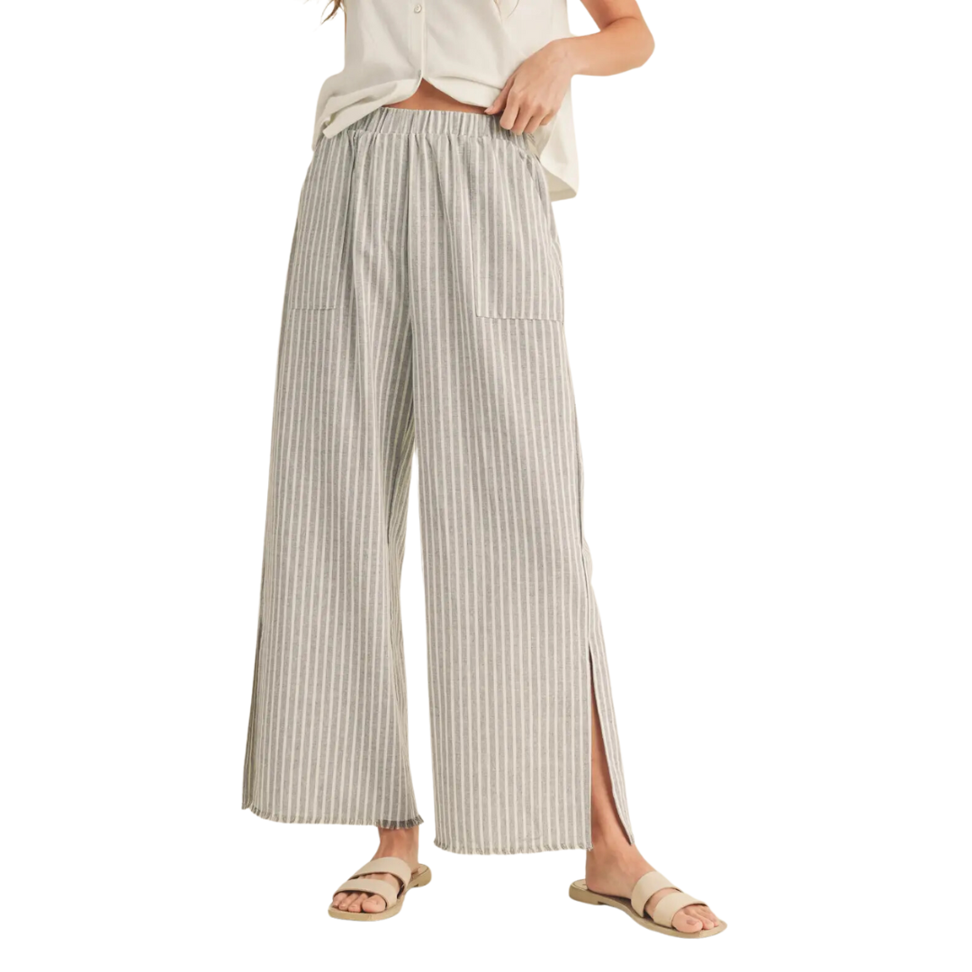 Striped Linen Pants with Raw Edge Detail