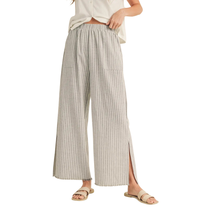 Striped Linen Pants with Raw Edge Detail