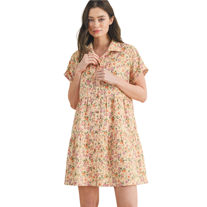 Floral Corduroy Tiered Mini Dress