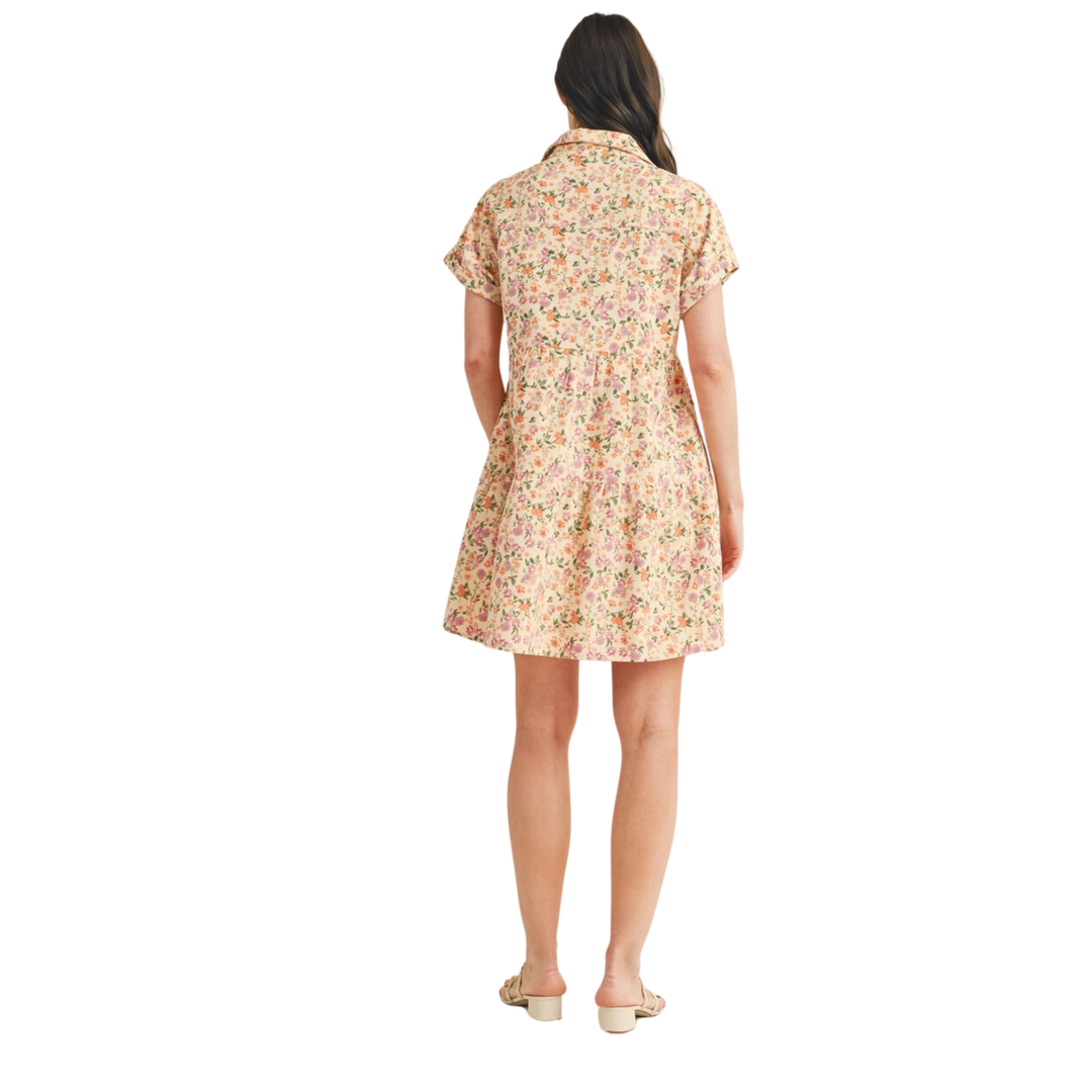 Floral Corduroy Tiered Mini Dress
