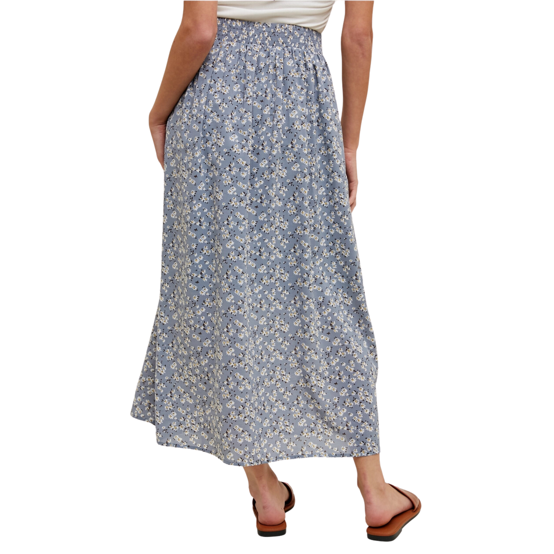 Floral Buttoned Midi Skirt