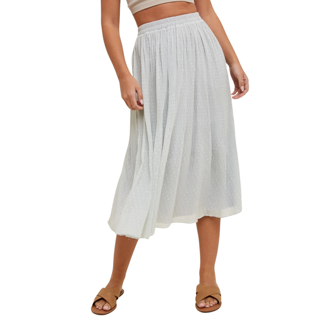 Swiss Dot Pleated Midi Skirt