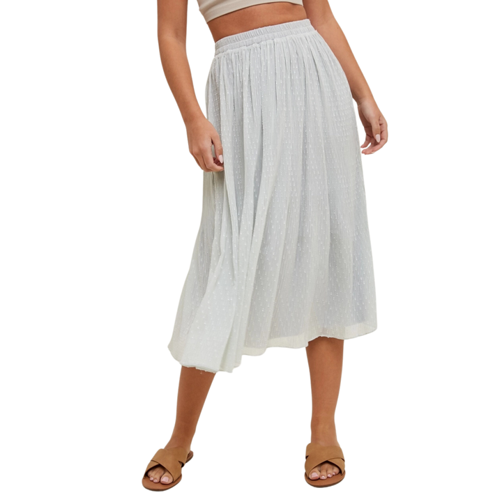 Swiss Dot Pleated Midi Skirt
