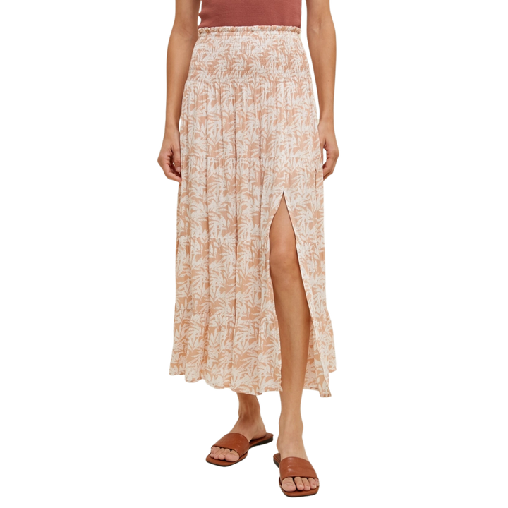 Tropical Tiered Midi Skirt with Slit