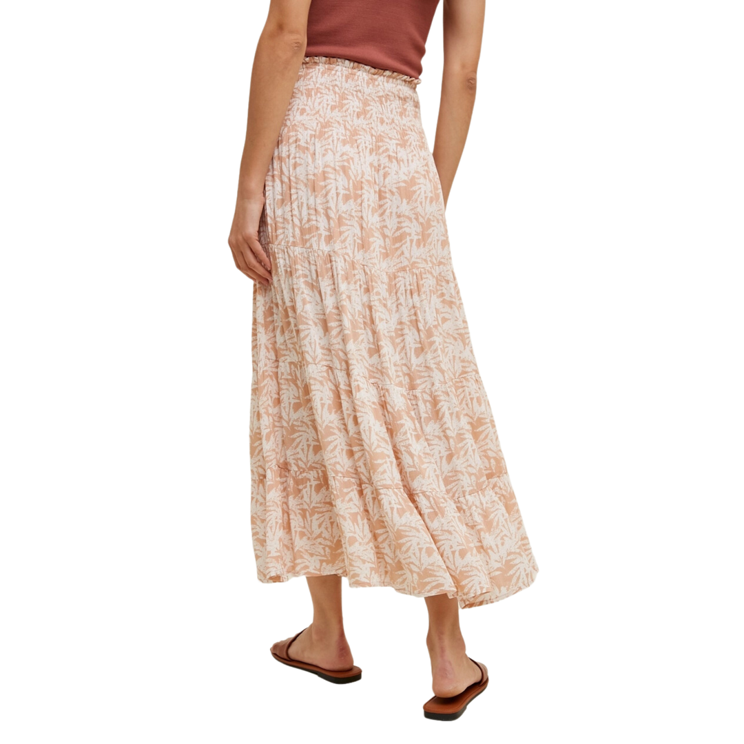 Tropical Tiered Midi Skirt with Slit