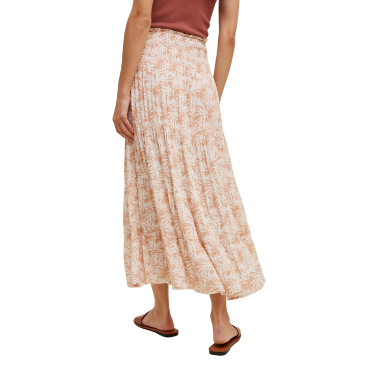 Tropical Tiered Midi Skirt with Slit