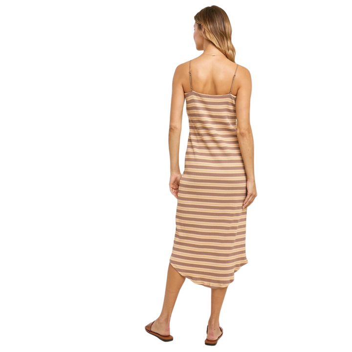 Stripe Knit Midi Dress with Rounded Hem