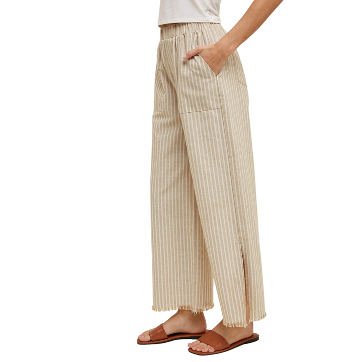 Striped Linen Pants with Raw Edge Detail