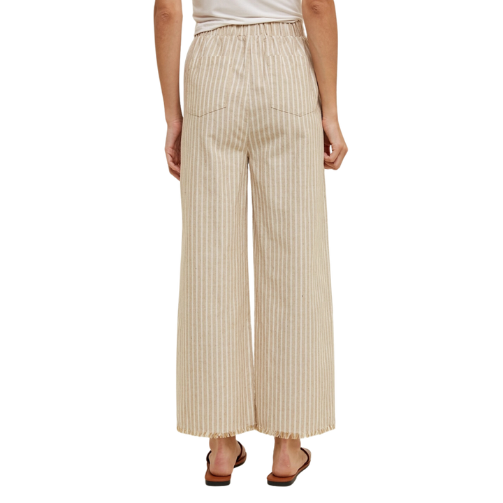 Striped Linen Pants with Raw Edge Detail