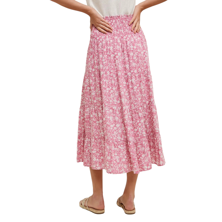 Floral Tiered Midi Skirt with Slit