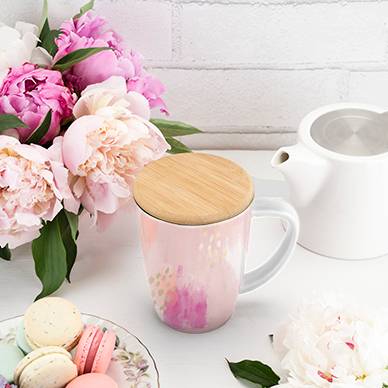 Pink Abstract Ceramic Tea Mug & Infuser