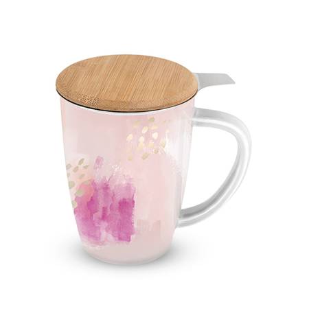 Pink Abstract Ceramic Tea Mug & Infuser