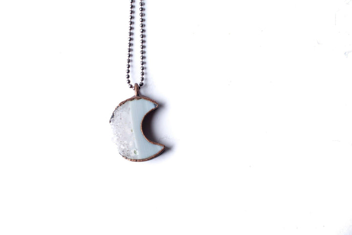 18" Druzy Moon Slice Sterling Silver Necklace