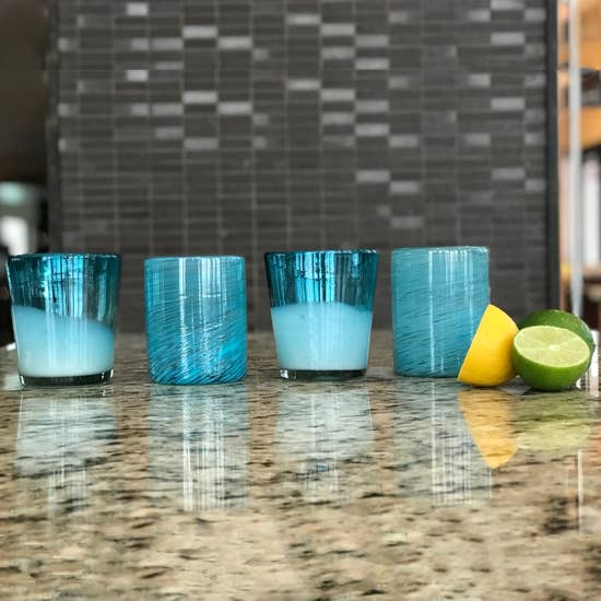 Mexican Handblown Glasses - Set of 4 - Aqua