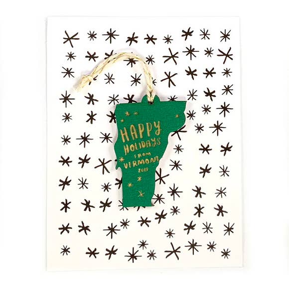 Happy Holidays from Vermont Small Ornament W / Card