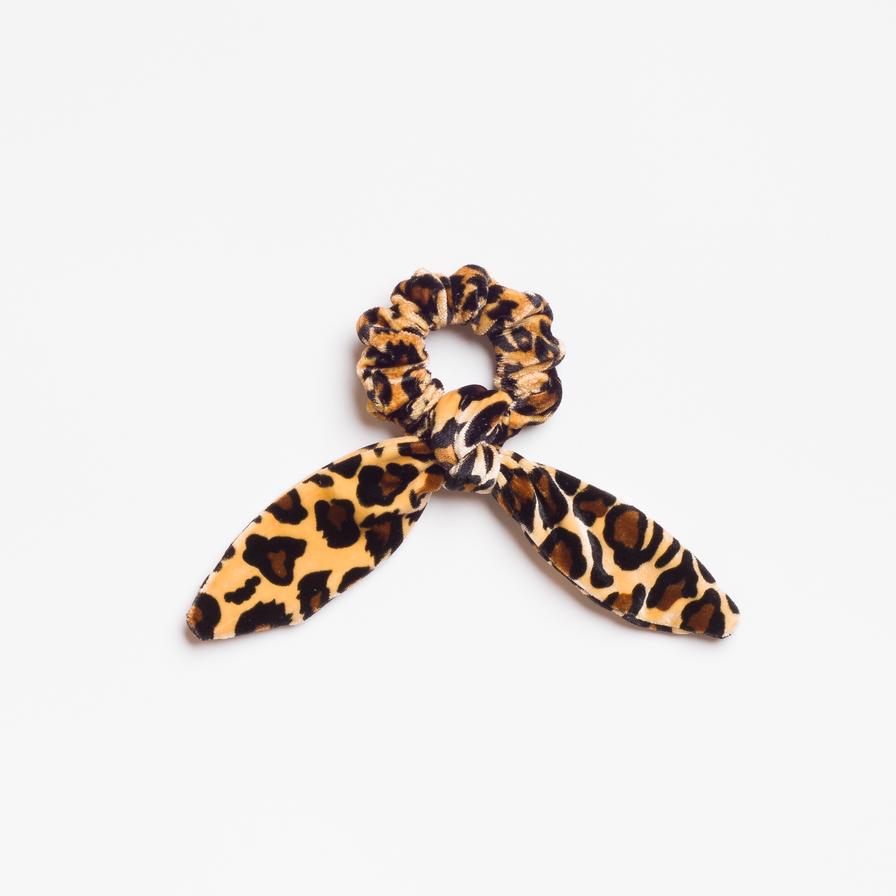Velvet Leopard Print Scrunchie Tie