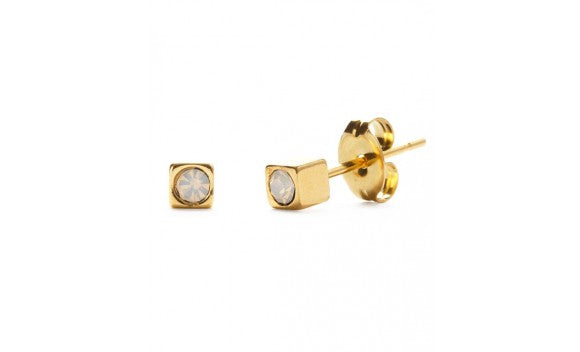 Gold Cube Studs with Czech Crystals